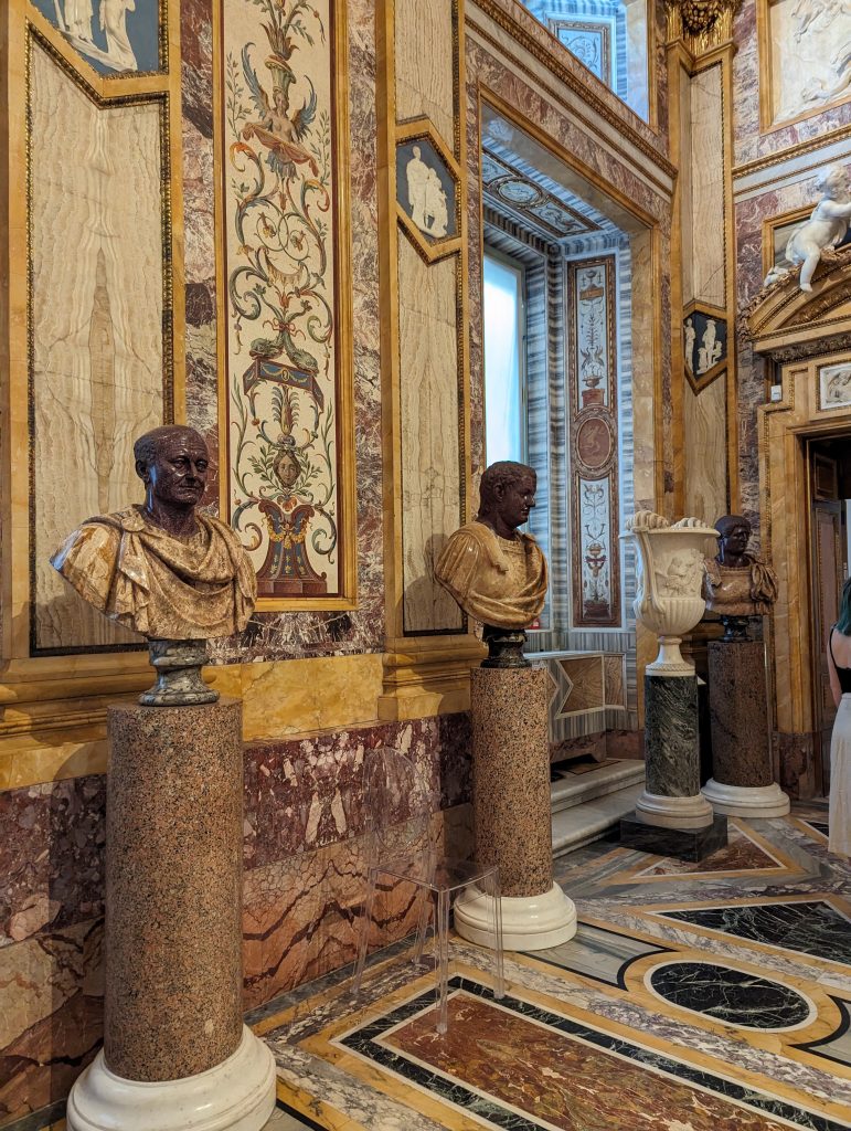 red porphyry: Busts in red porphyry at Galleria Borghese, Rome, Italy. Photograph by the author (September 2023).
