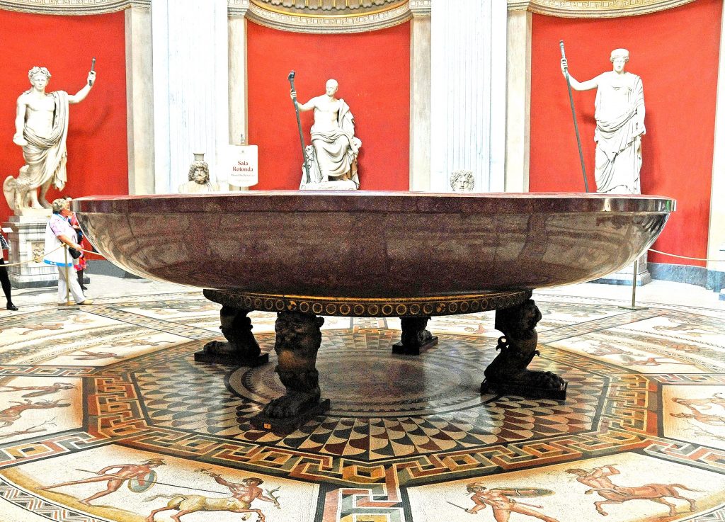 red porphyry: Nero’s bathtub in red porphyry, Musei Vaticani, Vatican City, Vatican. Photograph by Rudolphous via Wikimedia Commons (CC-BY-SA-2.0).
