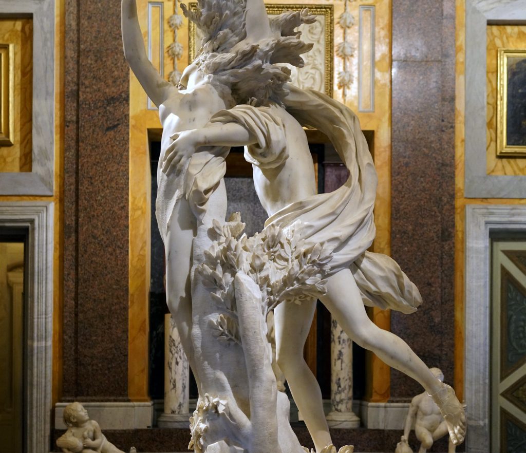 Bernini apollo and daphne: Gian Lorenzo Bernini, Apollo and Daphne, 1622–1625, Galleria Borghese, Rome, Italy. Photograph by Steven Zucker, Smart History in December 2016 via Flickr. (CC-BY-NC-SA-2.0).
