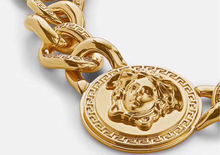 medusa jewelry: Versace, Medusa Chain Necklace, brass. Versace’s website. Detail.
