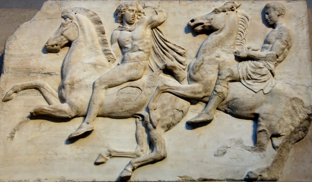 Whistlejacket: Section from the West Frieze of the Parthenon Marbles, c.447–433 BCE, British Museum, London, UK.
