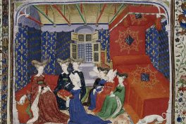 Christine de Pizan presenting her book to Queen Isabeau, detail from The Queens Manuscript, 1410-1414