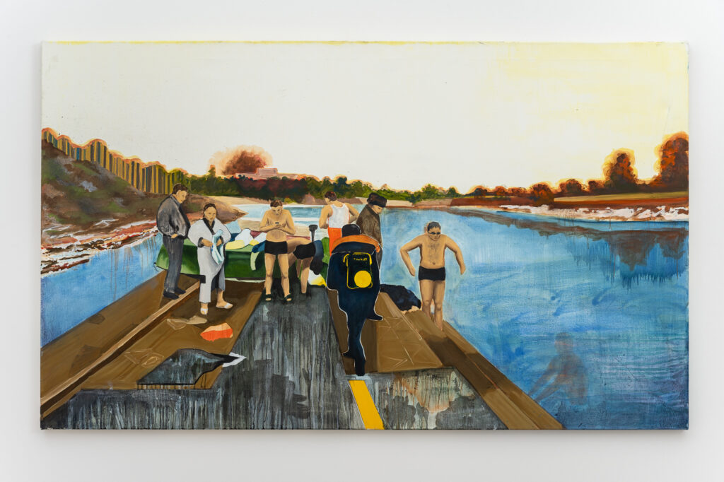 Freelands Painting Prize: Marta Pedzik, Divers, 2022–23, oil on canvas, 91 × 152 cm. Courtesy the artist. Photo: Damian Griffiths.
