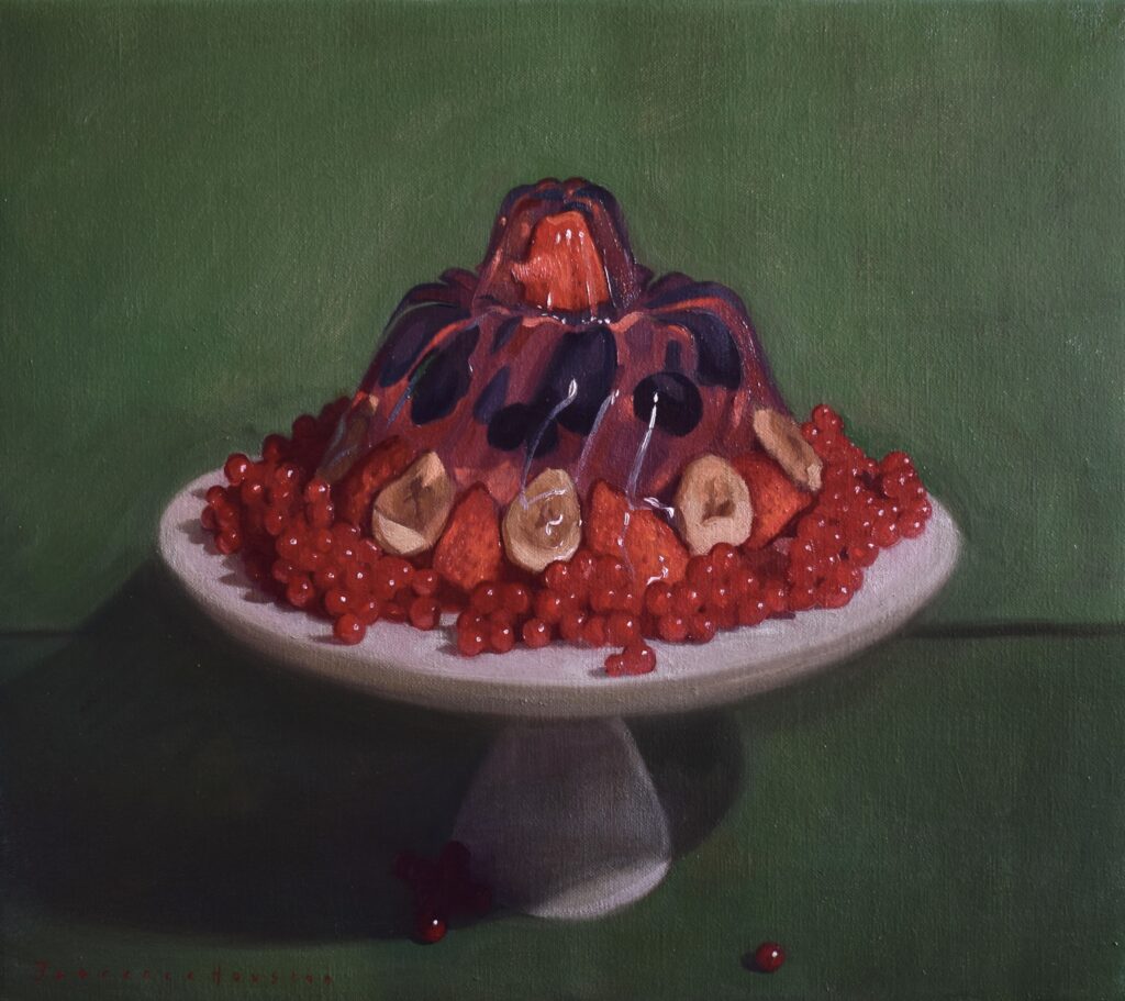 Florence Houston: Florence Houston, Blueberry Suspension, oil on canvas, 2023. Courtesy of the J/M Gallery, London.
