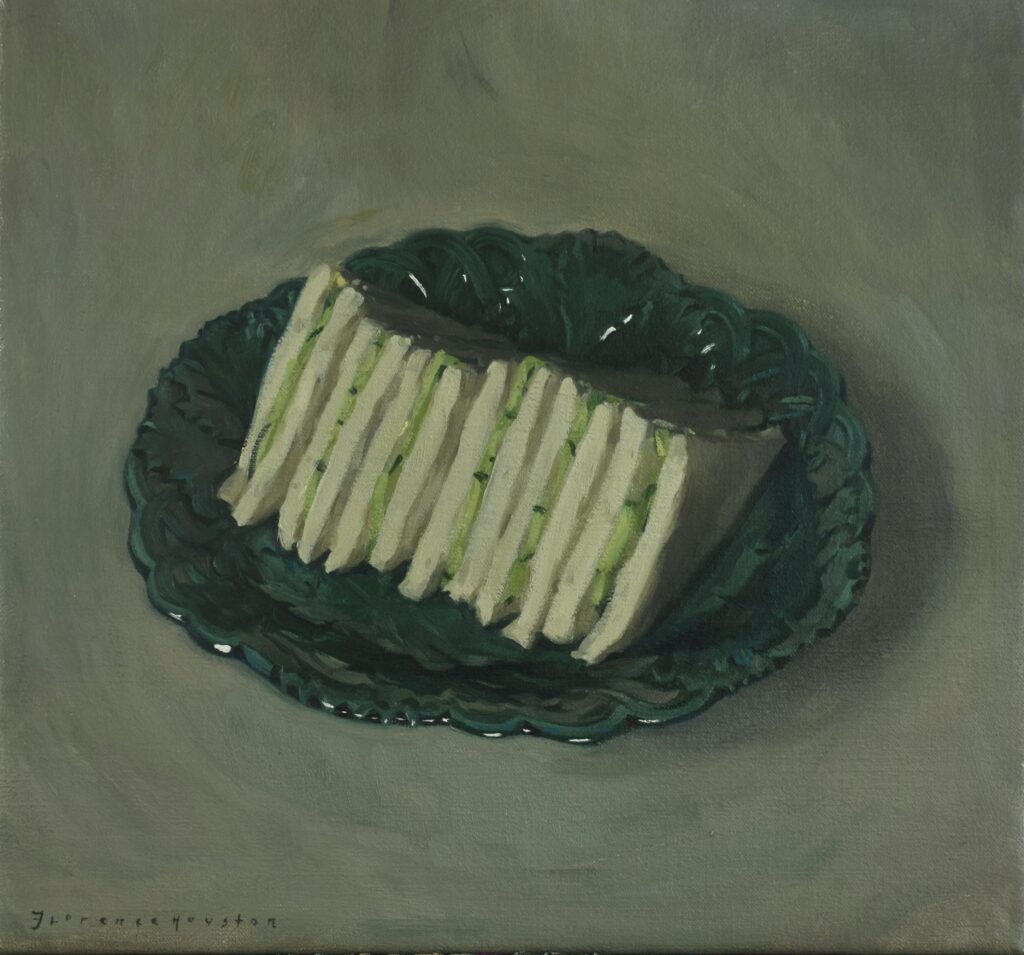 Florence Houston: Florence Houston, Cucumber Sandwiches, oil on canvas, 2023. Courtesy of the J/M Gallery, London.
