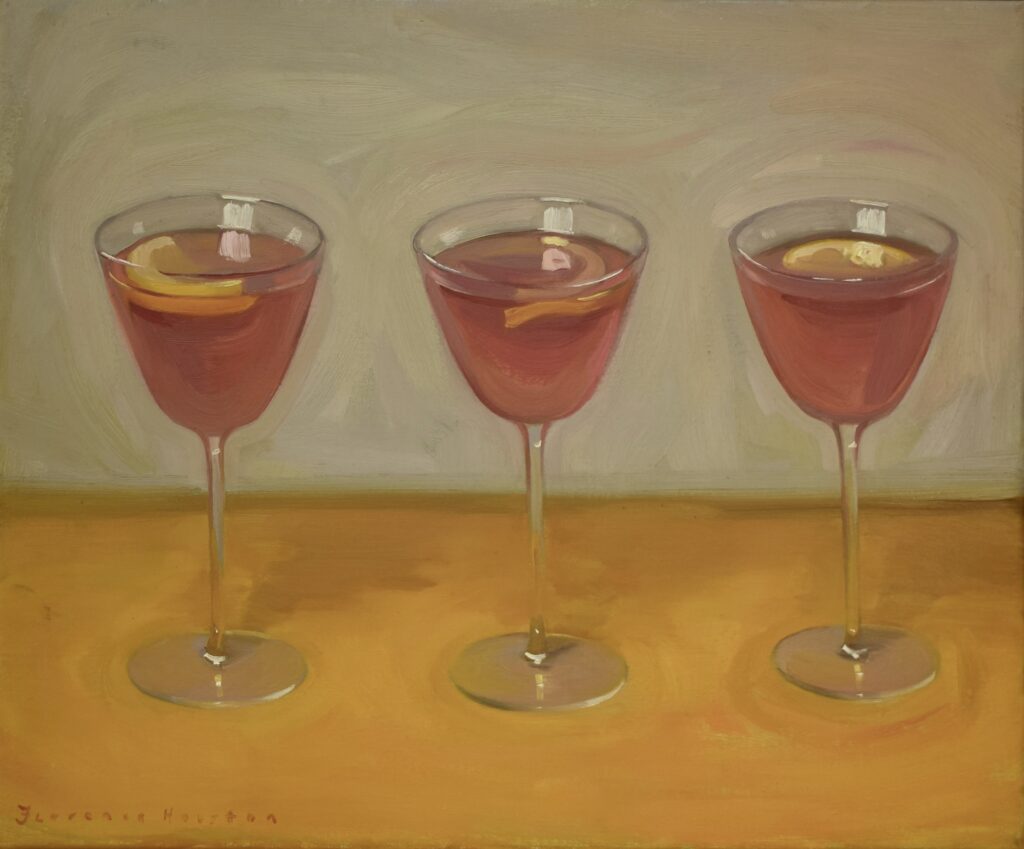 Florence Houston: Florence Houston, Three Rhubarb Martinis, 2023. Courtesy of the J/M Gallery, London.
