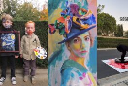 Halloween costume. Left: Van Gogh and His Starry Night children costume. Left center: Ariel Adkins, Woman with a hat costume, 2017. Right center: Idigcrystals, Can’t Help Myself costume, 2022. Right: Ecce Homo costume.