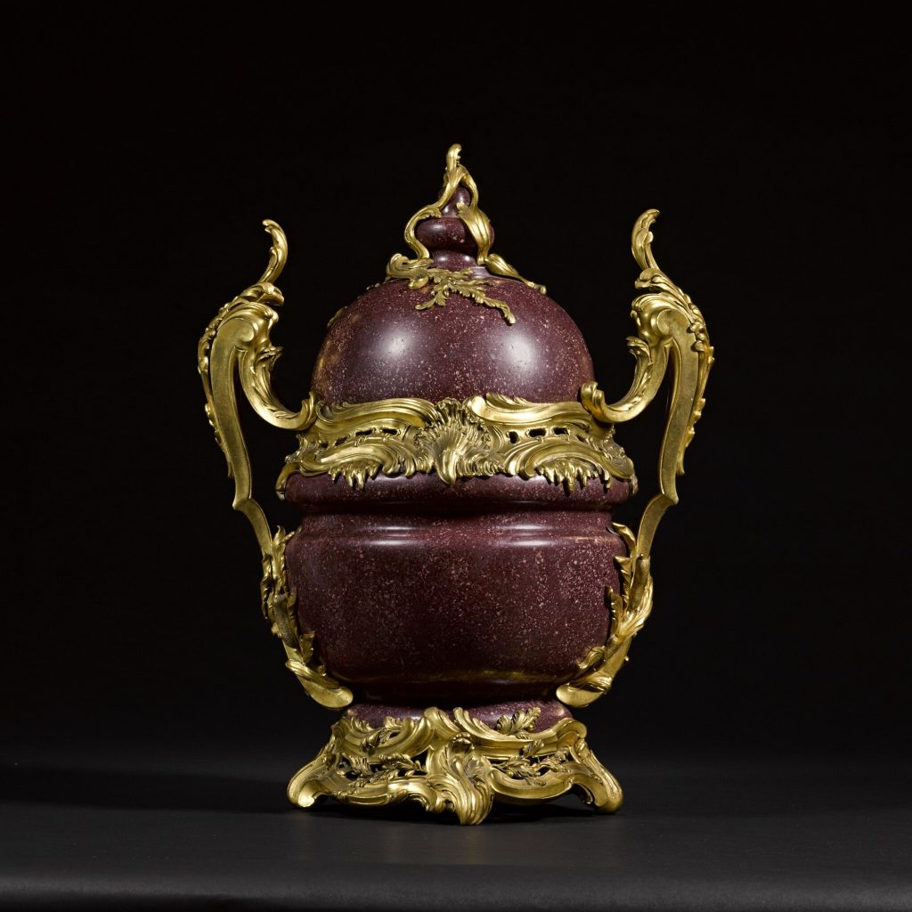 red porphyry: Red porphyry vase with cover with gilt-bronze mounts, ca. 17th and 19th centuries. Sotheby’s.
