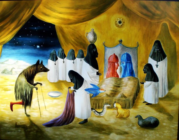 latin american women modernists: Latin American Women Modernists: Leonora Carrington, The Lovers, 1987,  private collection. WikiArt.
