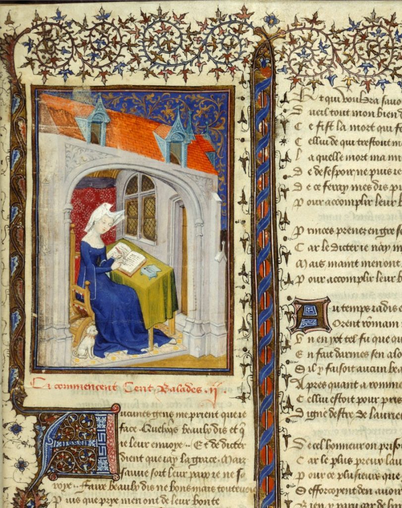 Cities Of Women: Anastasia, Christine de Pizan In Her Study (detail from The Queen’s Manuscript), 1410-1414, British Library, London, UK.
