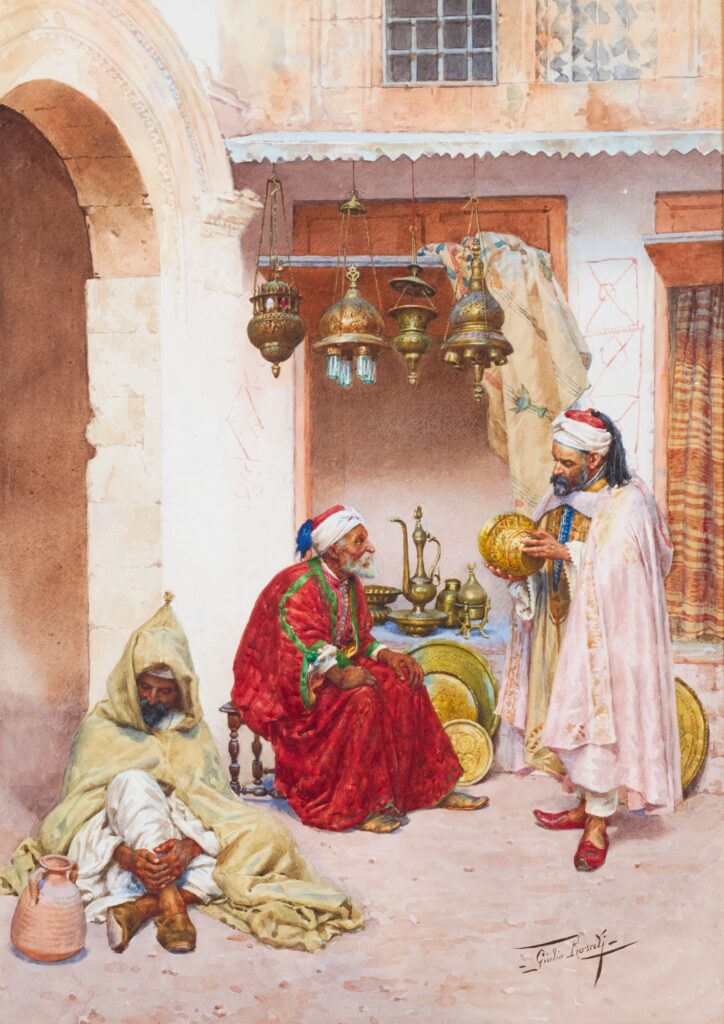 sellers: Giulio Rosati, In the Souk, ca. 19th century, private collection. Sotheby’s.
