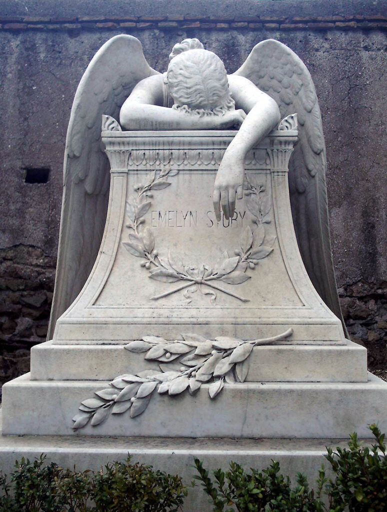 art in Doctor Who: William Wetmore Story, The Angel of Grief Weeping Over the Dismantled Altar of Life, 1894, Protestant Cemetery, Rome, Italy. Wikimedia Commons (public domain).
