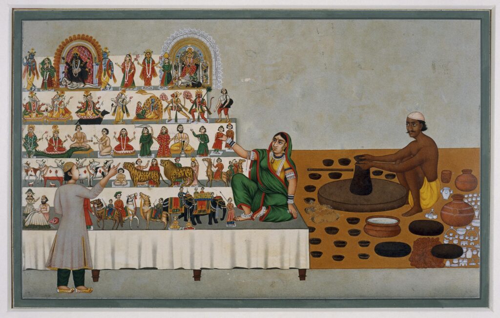 sellers: Attributed to Siva Dayal Lal, Stall for the Sale of Painted Figures, a Painting in the Company Style, ca. 1870, the British Museum, London, UK.
