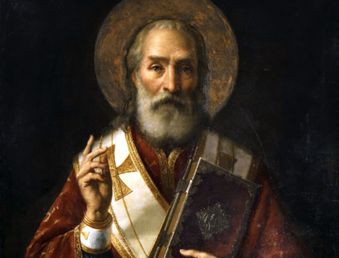 Nicholas of Myra: Jaroslav Čermák, St. Nicholas, Galerie Art Praha, Prague, Czechia. Wikimedia (public domain) Detail.
