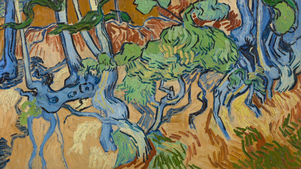 final painting: Vincent van Gogh, Tree Roots, 1890, Van Gogh Museum, Amsterdam, Netherlands.
