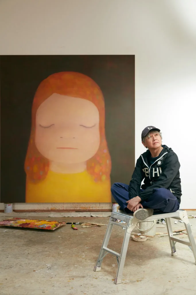 japanese contemporary artist: Yoshitomo Nara in his home studio in Tochigi Prefecture, Japan, with one of his bigheaded girl works, Miss Moonlight (2020). Photo by Tetsuya Miura via The New York Times.
 
