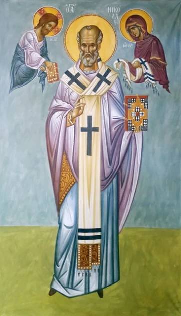 Nicholas of Myra: Father Loukas of Xenophontos, The Titular Icon of Saint Nicholas in the Shrine at Ground Zero, 2020-2022, St Nicholas Greek Orthodox Church, New York City, NY, USA.
