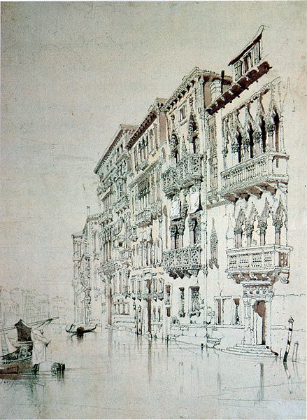Falling Rocket murphy: John Ruskin, Casa Contarini Fasan, Venice, 1841, Ashmolean Museum, Oxford, UK. Ruskin was obsessed with Venetian architecture, fuelled by visits there and his love for JMW Turner‘s work.
