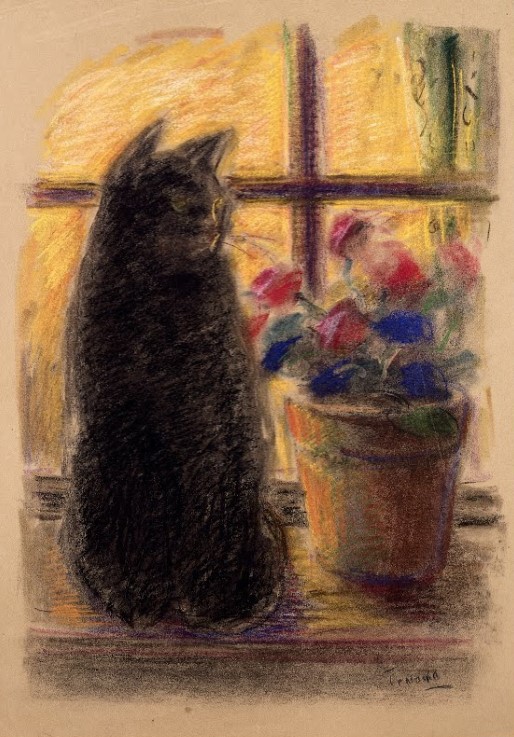 Black Cats art: Yasushi Tanaka, Cat and Flowers, 20th century,The Museum of Modern Art, Saitama, Japan. Google Arts & Culture
