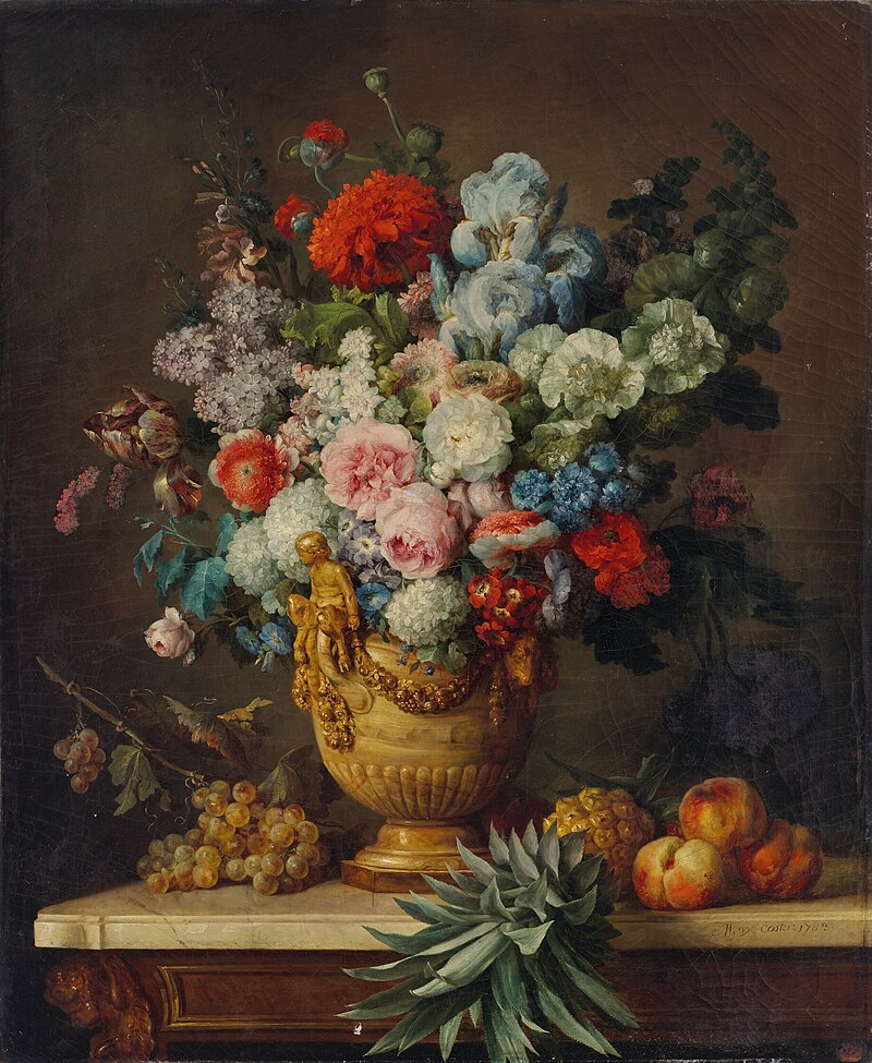 anne vallayer-coster: Anne Vallayer-Coster, Still Life with Flowers in an Alabaster Vase and Fruit, 1783, National Gallery of Art, Washington DC, USA
