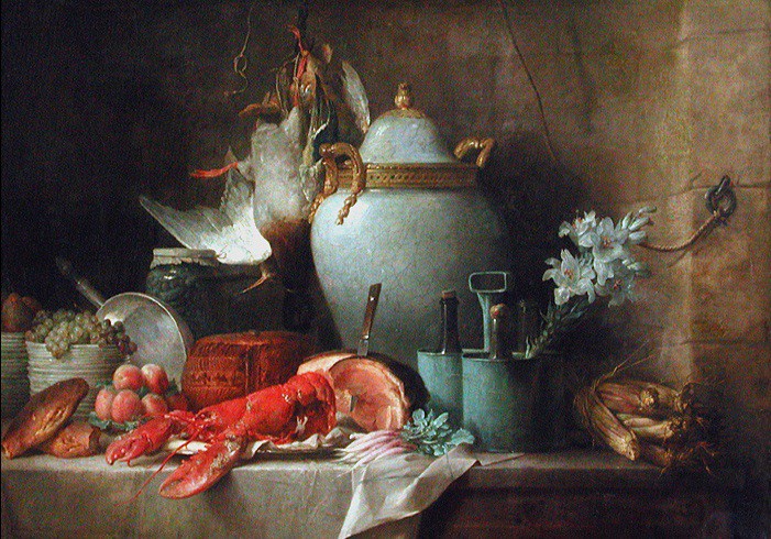 anne vallayer-coster: Anne Vallayer-Coster, Still Life with Vase, Lobster, Fruits and Game, 1817, The Louvre Museum, Paris, France.
