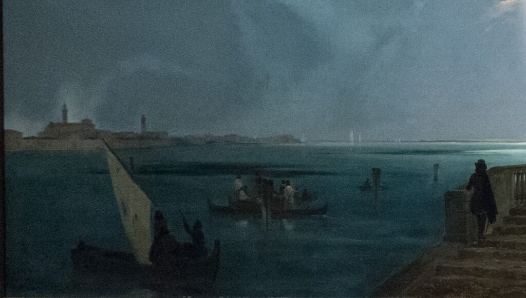 Ippolito Caffi: Ippolito Caffi, The Solar Eclipse in Venice on July 8, 1842, ca. 1842, private collection. Detail of Venice.
