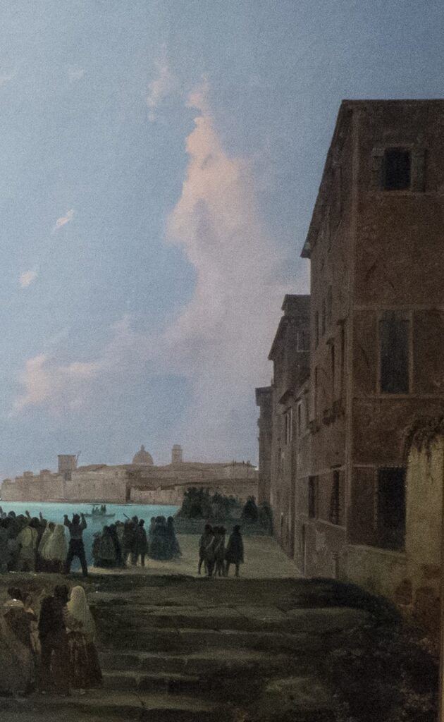 Ippolito Caffi: Ippolito Caffi, The Solar Eclipse in Venice on July 8, 1842, ca. 1842, private collection. Detail of buildings.

