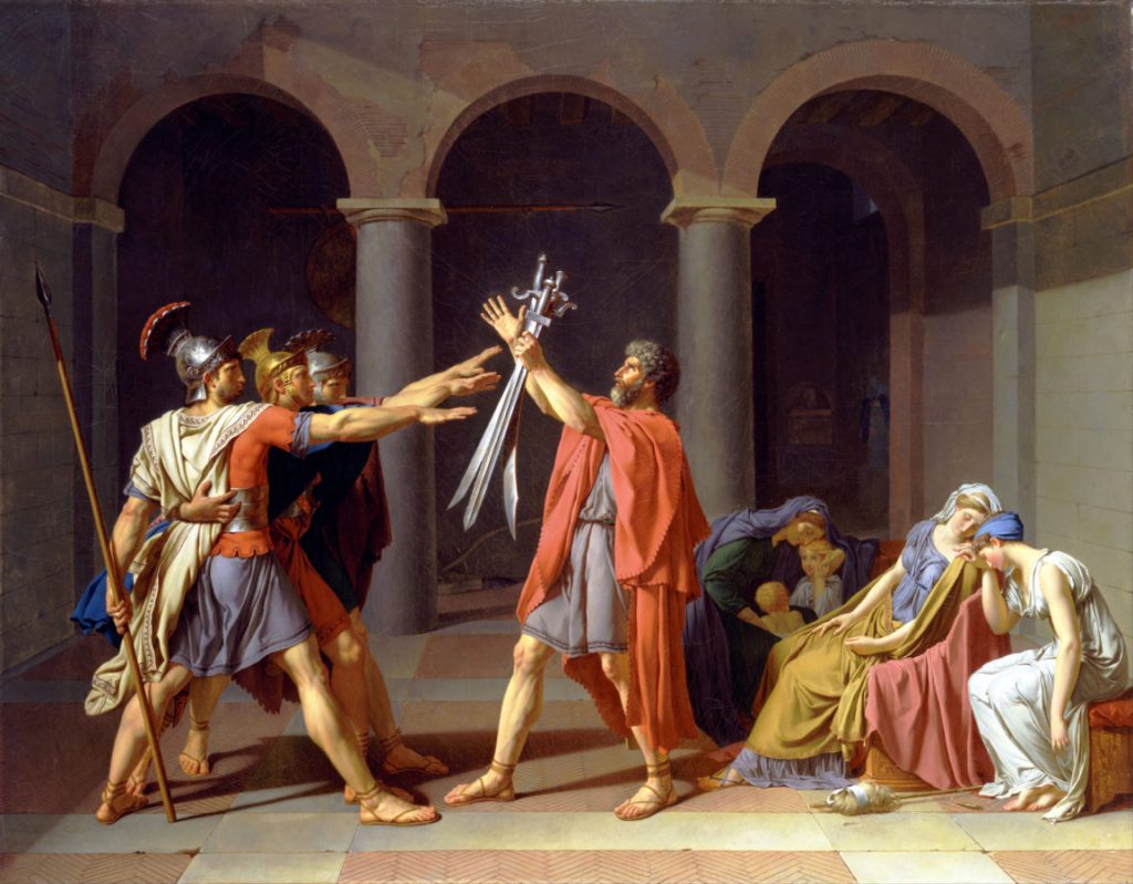 The Oath of the Horatii: Jacques-Louis David, The Oath of the Horatii, 1786, Toledo Museum of Art, Toledo, OH, USA.
