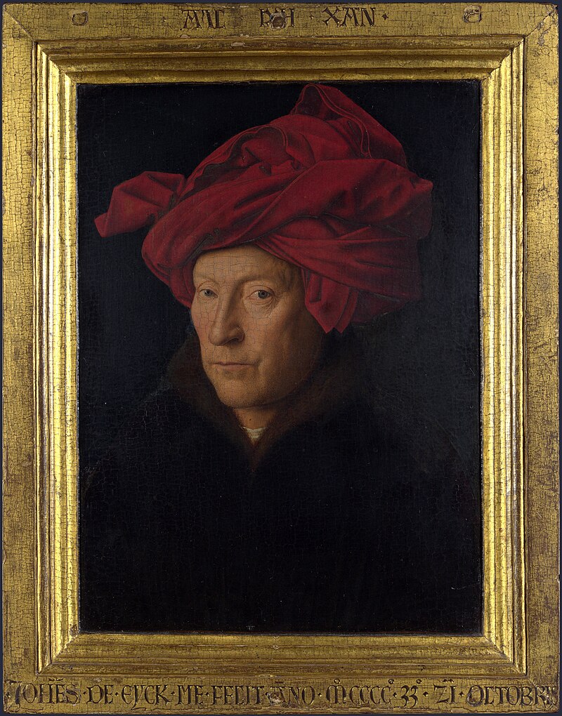 art forgery: Jan van Eyck, Portrait of a Man (Self Portrait?), 1433, National Gallery, London, UK.
