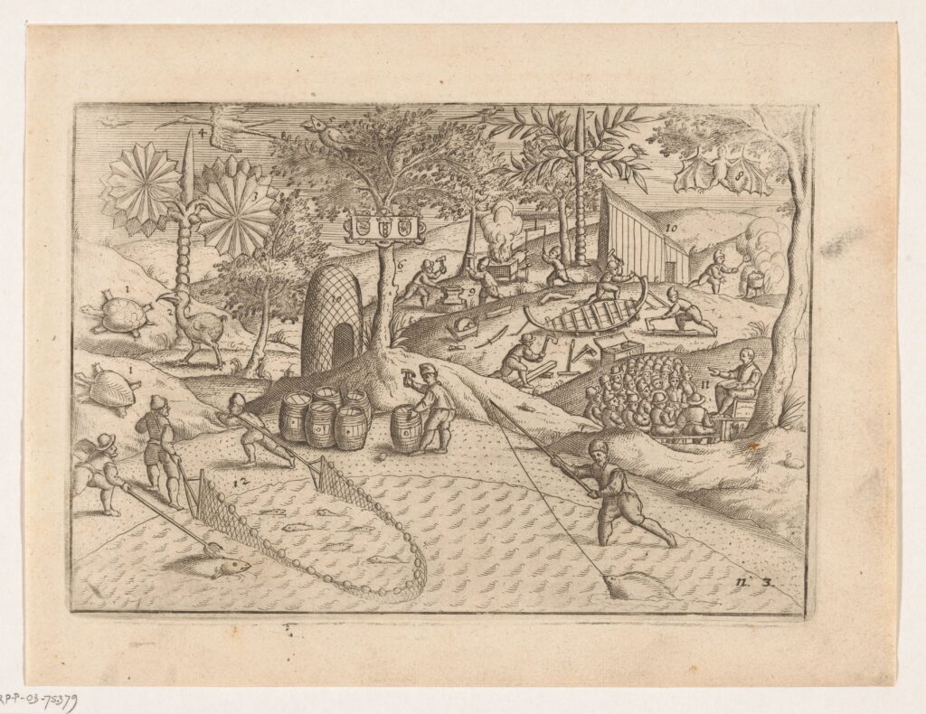 Dutch propaganda prints: Anonymous, Dutch Camp in Mauritius, 1619, etching, Rijksmuseum, Amsterdam, The Netherlands.
