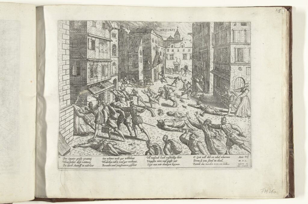 Dutch propaganda prints: Frans Hogenberg, Spanish Fury, 1576-1578, etching, Rijksmuseum, Amsterdam, The Netherlands.
