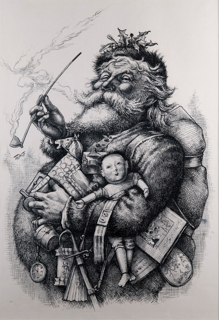 Nicholas of Myra: Thomas Nast, Merry Old Santa Claus, 1881, Macculloch Hall Historical Museum, Morristown, NJ, USA.
 

