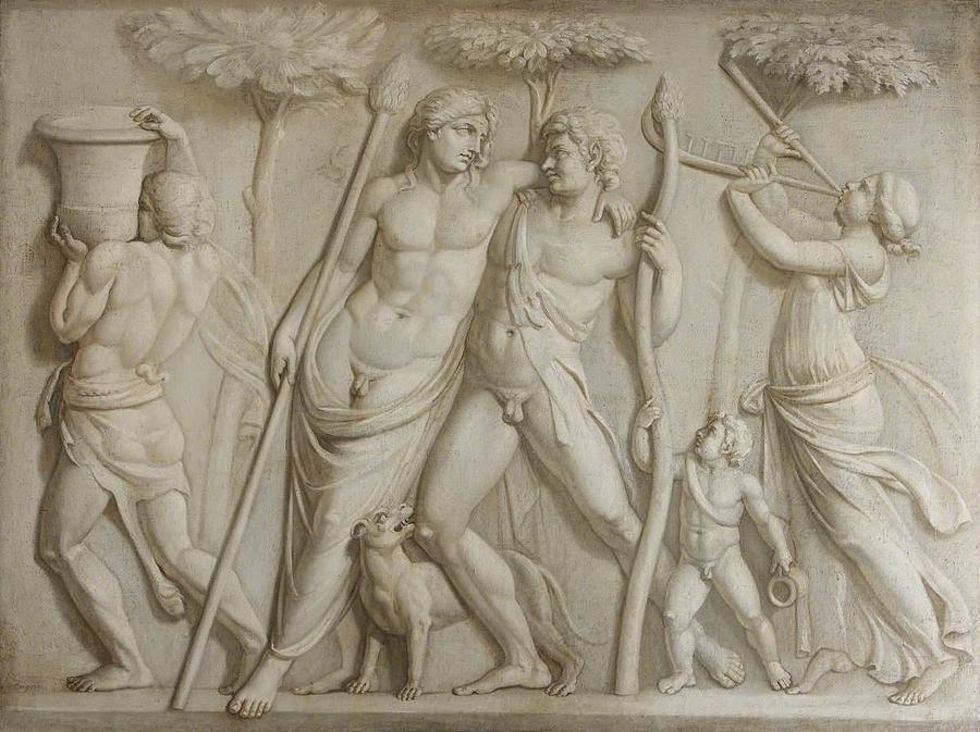 queer mythological characters: Queer Mythological Characters: Robert Fagan, Dionysus, Ampelos, Silenus and a Maenad, 1793-1795, National Trust, Attingham Park, Shrewsbury, UK.
