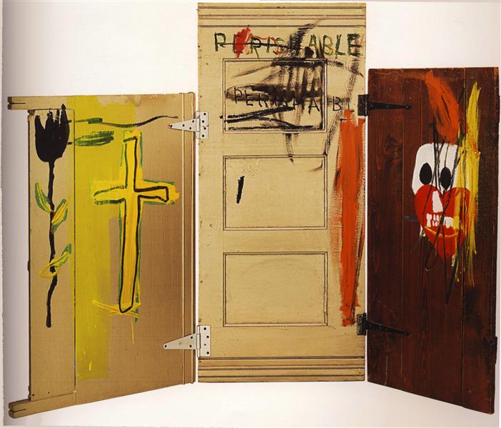 Basquiat Paintings: Basquiat in 5 Paintings: Jean-Michel Basquiat, Gravestone, 1987, private collection. WikiArt.
