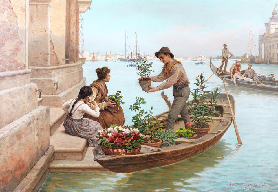 sellers: Antonio Ermolao Paoletti, Flowers at Your Door, ca. 19th century, private collection. Artnet.
