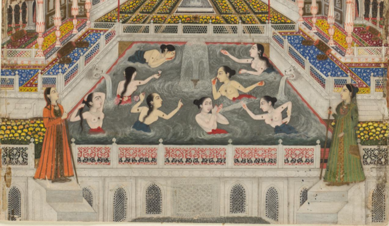 Fayzullah: Fayzullah, Women bathing before an architectural panorama, ca. 1765. Cleveland Museum of Art, Cleveland, OH, USA. Detail of the women.
