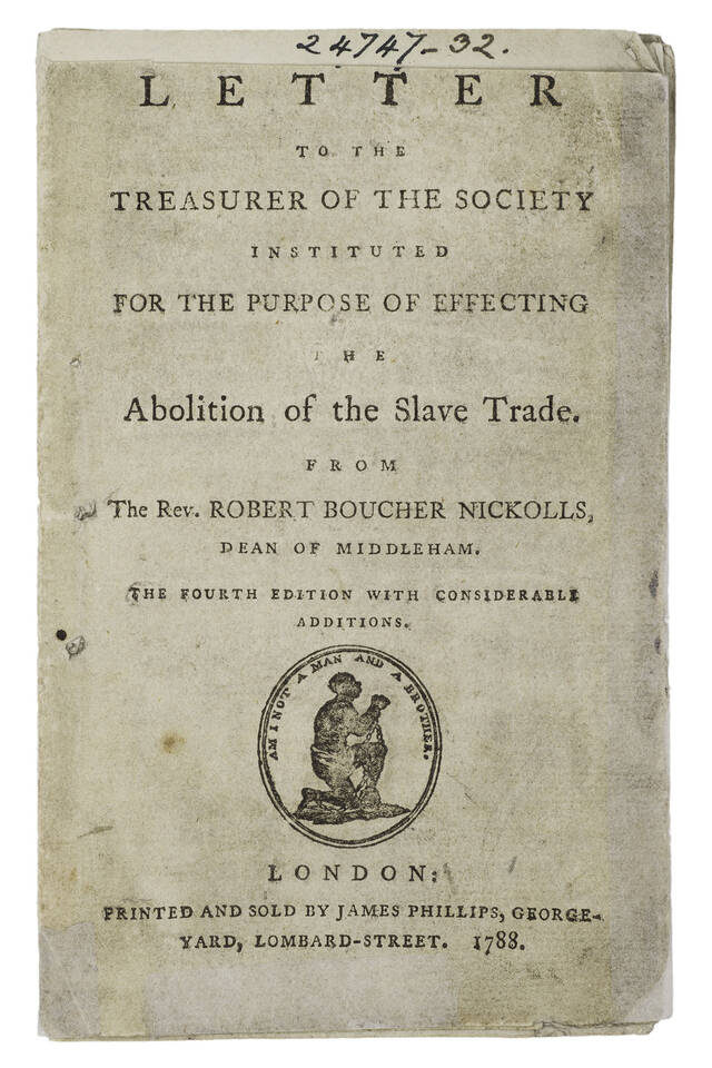 abolitionist art: Pamphlet printed by James Philips, 1787,  Victoria and Albert Museum, London, UK.
