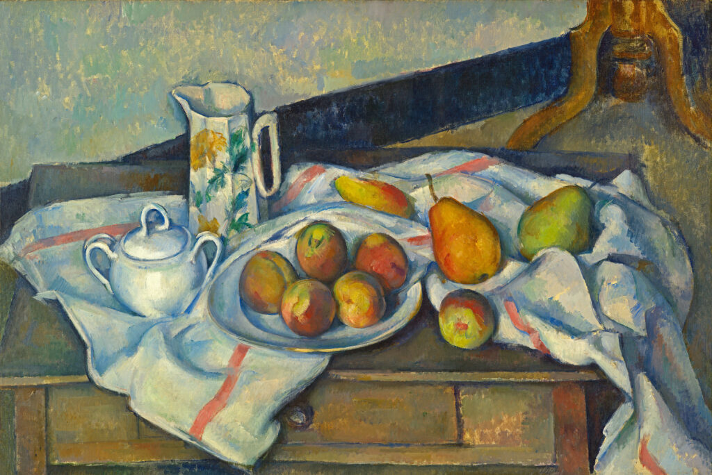 paul cézanne: Paul Cézanne, Still Life with Peaches and Pears, 1888-1890, Pushkin Museum of Fine Arts, Moscow, Russia.
