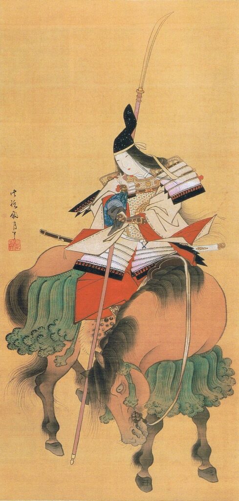 onna musha: Kangetsu Shitomi, Tomoe Gozen on horseback. Collection of Tokyo National Museum. Wikimedia Commons.
