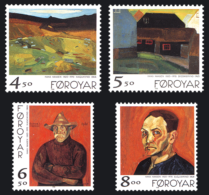 painters from Faroe Islands: Hans Hansen’s paintings published as stamps by Faroe Islands Post, 1998. Posta Faroe Islands.
