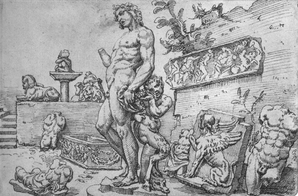 Michelangelo forger of antiques: Maarten van Heemskerck, Garden of the casa Galli, between 1532 and 1535, Gemäldgalerie, Berlin, Germany.
