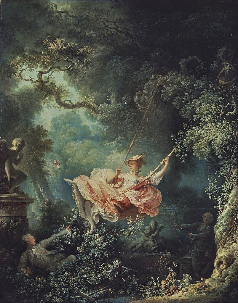 Rococo artists: Rococo Artists: Jean-Honoré Fragonard, The Swing, 1767-1768, The Wallace Collection, London, UK.

