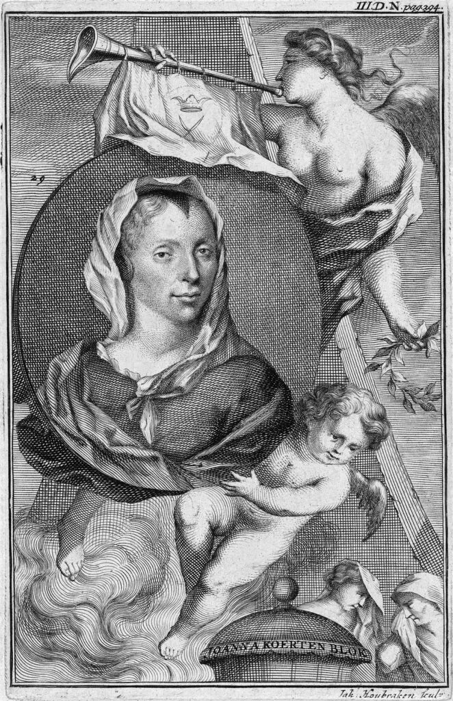 Dutch Golden Age Women: Jacobus Houbraken, Portrait of Joanna Koerten, after a painting by David van der Plaas. Wikimedia Commons (public domain).
