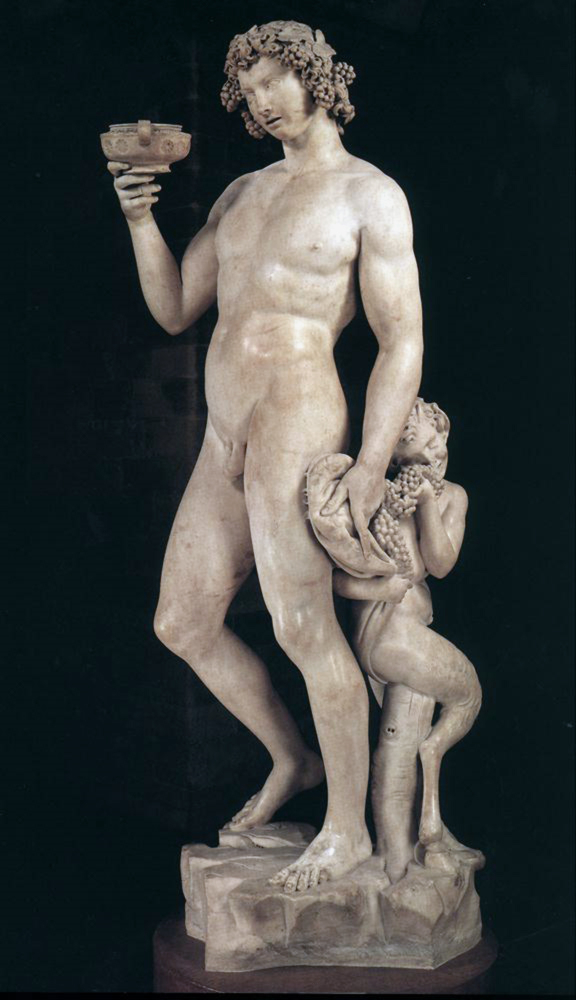 Michelangelo forger of antiques: Michelangelo, Bacchus, 1497, Museo nazionale del Bargello, Florence, Italy.
