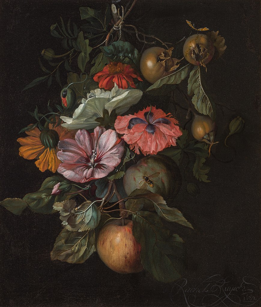 Dutch Golden Age Women: Rachel Ruysch, Festoon of Flowers and Fruit, 1682, National Gallery Prague, Prague, Czech Republic.
