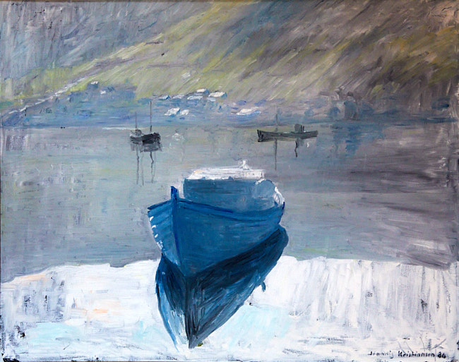 jóannis kristiansen: Jóannis Kristiansen, Boats in the Fuglafjord, 1986. Picture by Werner Stein.
