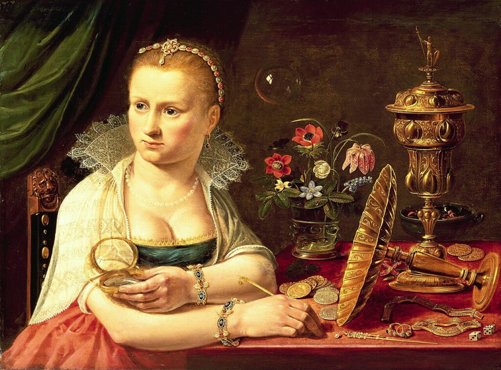 Dutch Golden Age Women: Clara Peeters, Possibly a self-portrait of the artist, c. 1618. Wikimedia Commons (public domain).
