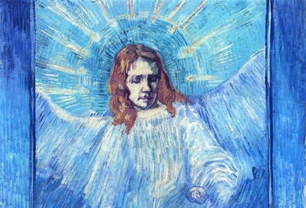 angels in art: Vincent van Gogh, Head Of An Angel, After Rembrandt, 1889, private collection. Detail.
