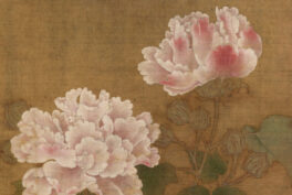 Li Di, Red and White Cotton Roses, Southern Song dynasty, 1197, color on silk, Tokyo National Museum, Tokyo, Japan. Detail.