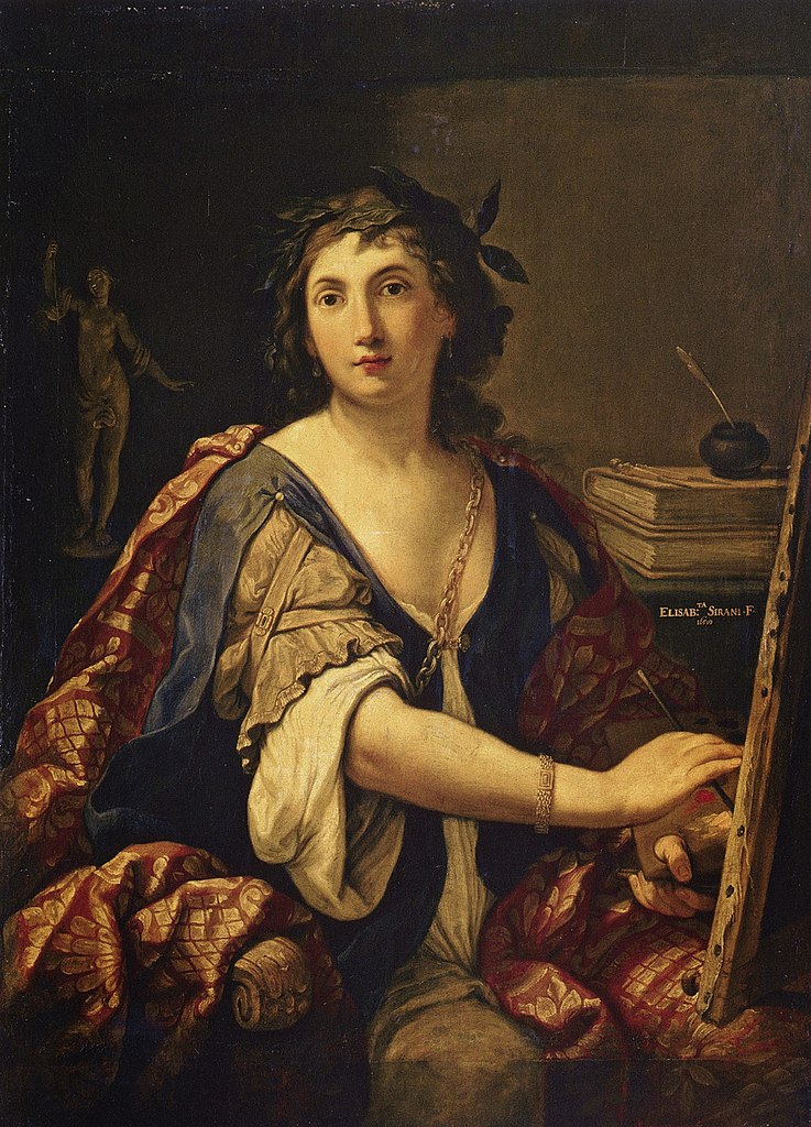 women in art academies: Elisabetta Sirani, Self-Portrait, 1658, Pushkin Museum of Fine Arts, Moscow, Russia.
